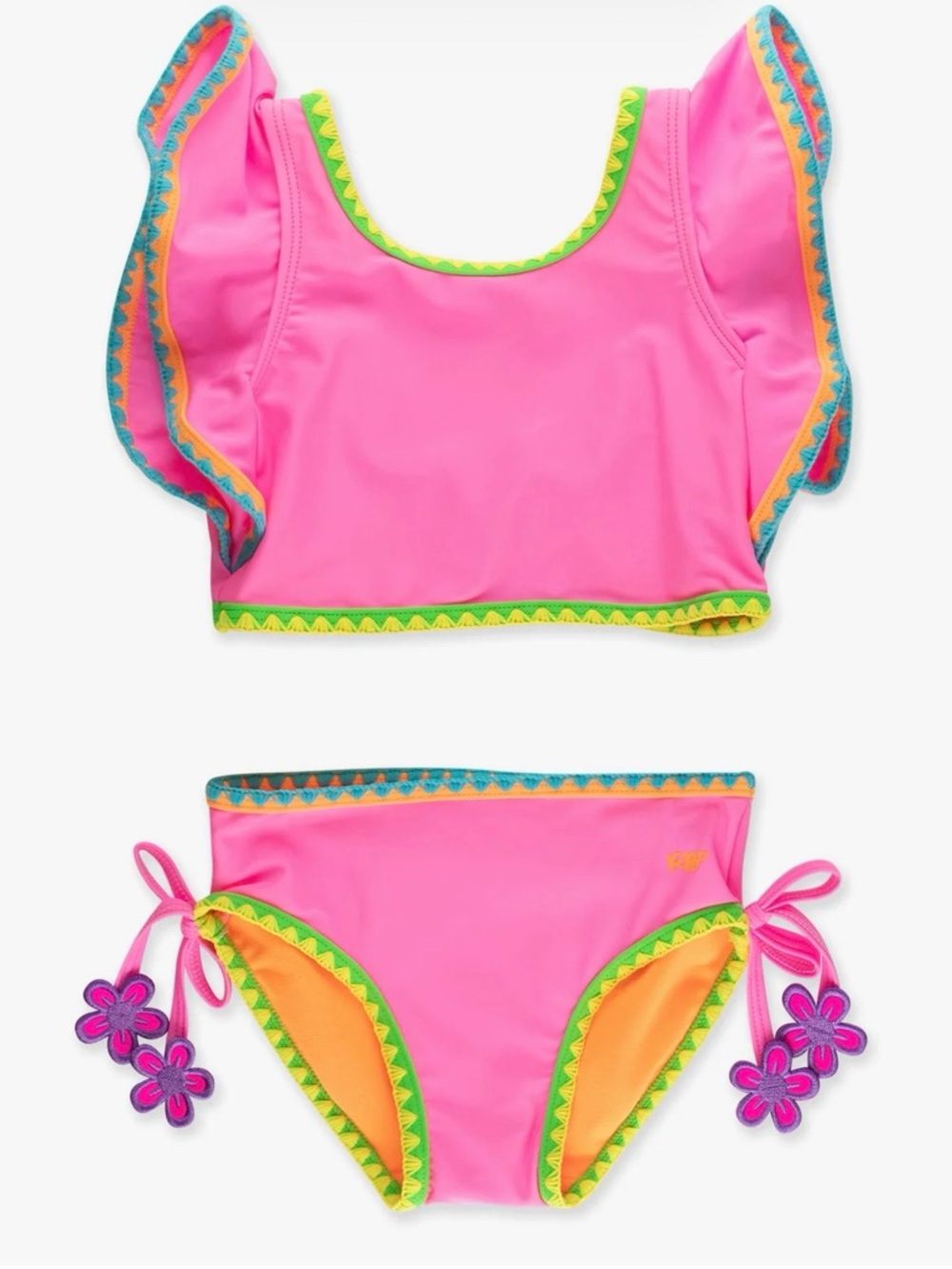 NWT - Rufflebutts girls Neon Pink Crochet Detail Butterfly Tankini Swimsuit